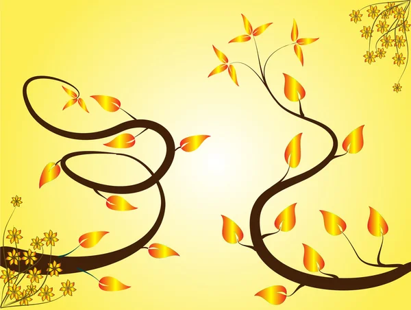 일본 스타일 노란색 나무와 추상적인 꽃 디자인 — 스톡 벡터