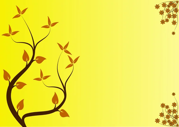 和風黄色の木が抽象的な花柄デザイン — ストックベクタ