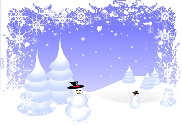Grunge Snowman Christmas Scene — Stock Vector