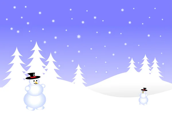 天空蓝色圣诞节场景与雪背景上的雪人 — 图库矢量图片