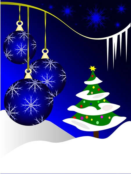 Blue Christmas Baubles Winter Scene — Stock Vector