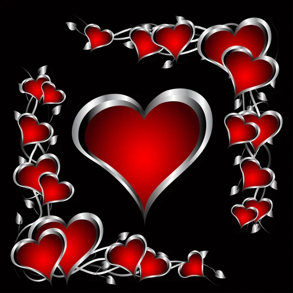 Červené a stříbrné srdce Valentýn pozadí — Stockový vektor