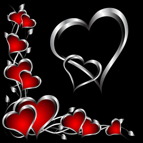 Красные и серебряные сердца День Святого Валентина фон — стоковый вектор