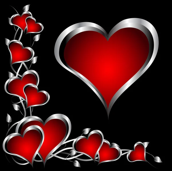 Kırmızı ve gümüş kalpler Sevgiliye arka plan — Stok Vektör