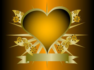 A gothic orange and gold floral hearts design clipart