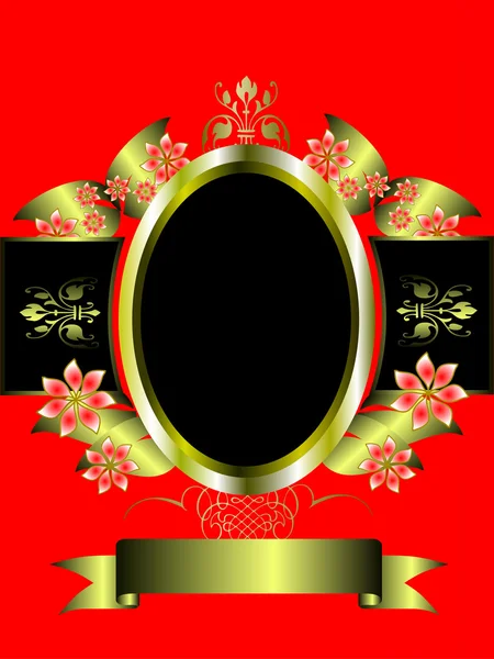 赤とゴールドの花柄のデザイン — ストックベクタ