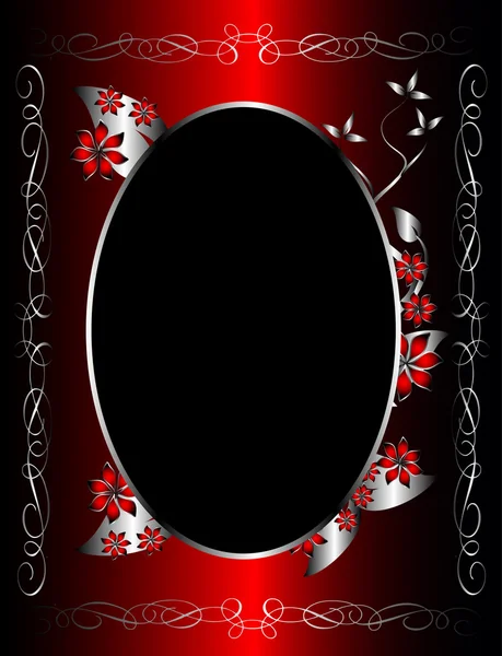 Un fond floral rouge et argenté — Image vectorielle