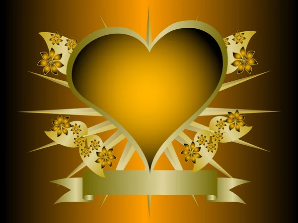 En gotisk orange och guld blommor hjärtan design — Stock vektor