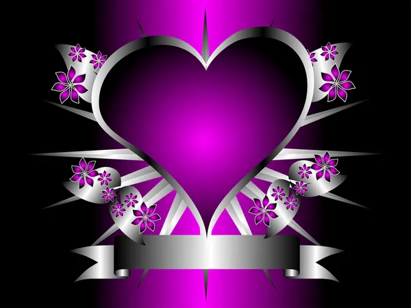 Een gotische zilver en paarse bloemen harten ontwerp — Stockvector