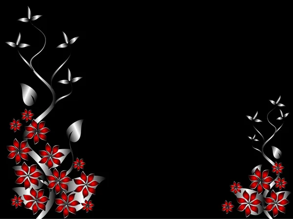 Een zilveren en rode bloemen achtergrond sjabloon — Stockvector