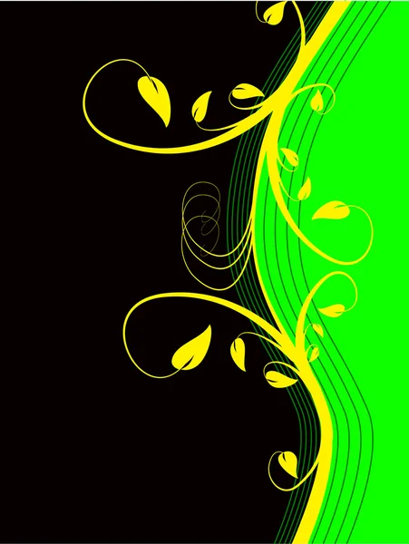A yellow, green and black abstract floral background — Stock Vector
