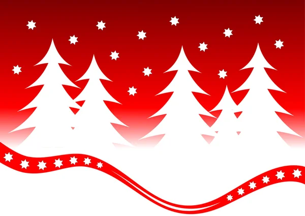 Scène abstraite d'hiver de Noël avec des arbres blancs sur un fond rouge — Image vectorielle