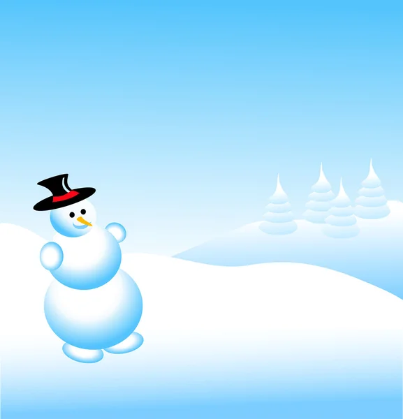 En himmel blå jul scen med en snögubbe — Stock vektor