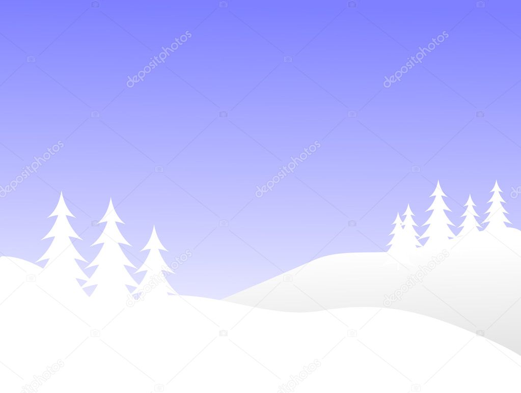 A winter vector background illustration with white trees on snow