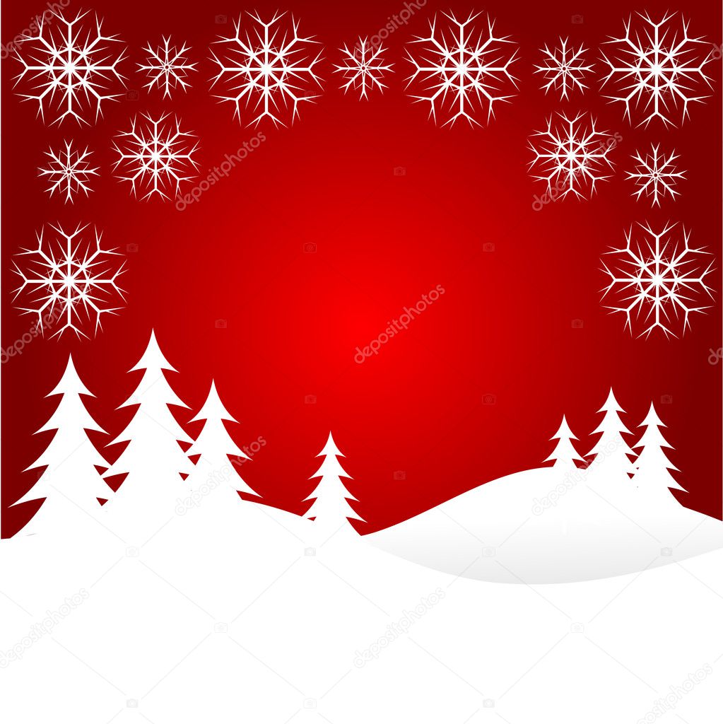 Red Christmas Snow Scene
