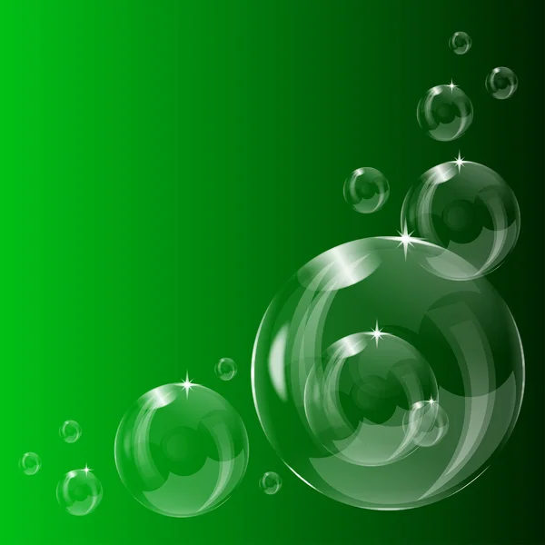 A series of transparent bubbles on a green background — Stock Vector