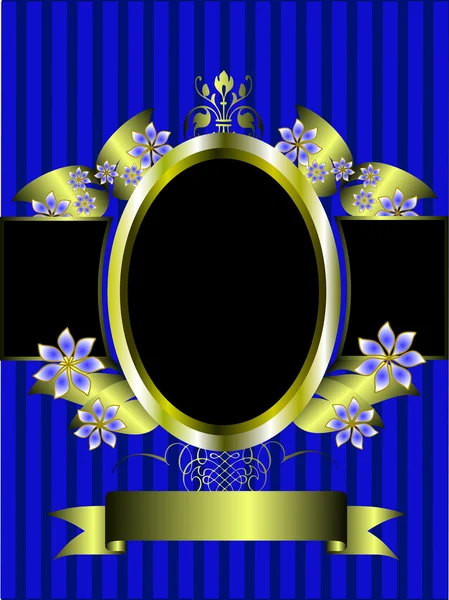 Золотой цветочный дизайн на синем полосатом фоне — стоковый вектор