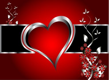 A red hearts Valentines Day Background with silver hearts and fl clipart