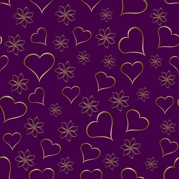 Ein goldenes Herz nahtloser Valentinstag Hintergrund — Stockvektor