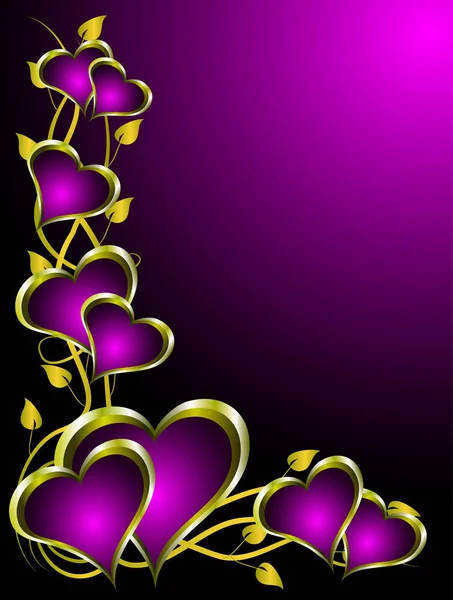 Purple and Gold Hearts Valentines Background — Stock Vector