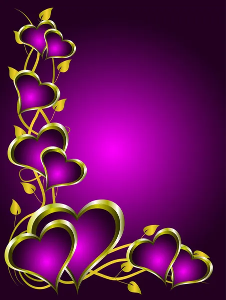 紫とゴールドの心バレンタインデーの背景 — ストックベクタ