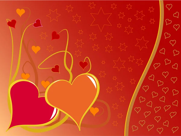 Un fond rouge et orange Valentines coeurs vecteur — Image vectorielle
