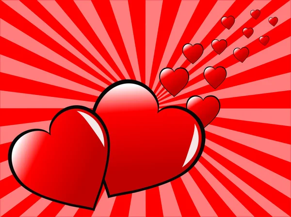 Uma ilustração do vetor do dia dos namorados com dois corações vermelhos — Vetor de Stock