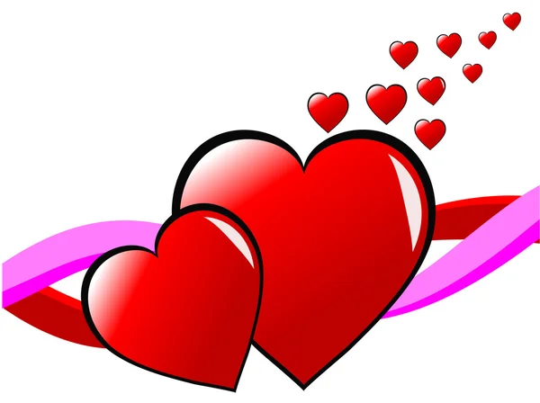 Sevgililer günü vektör çizim iki kırmızı kalp ile izole — Stok Vektör