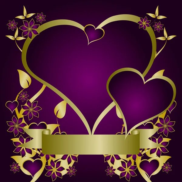 A purple and gold Valentines vector background — Stock Vector