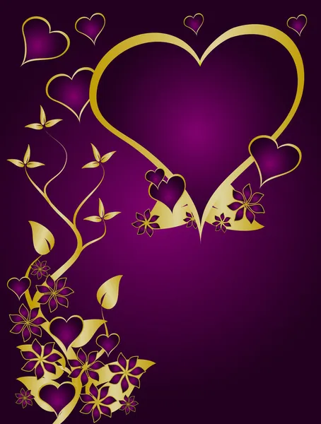 Un fondo vectorial de San Valentín púrpura y oro — Archivo Imágenes Vectoriales