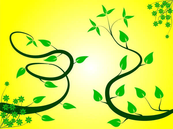 녹색과 노란색 꽃 배경 디자인 — 스톡 벡터