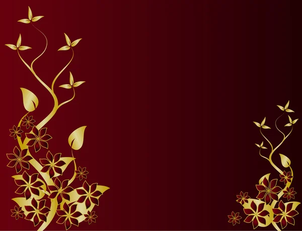 ゴールドと深い赤花柄のデザイン — ストックベクタ