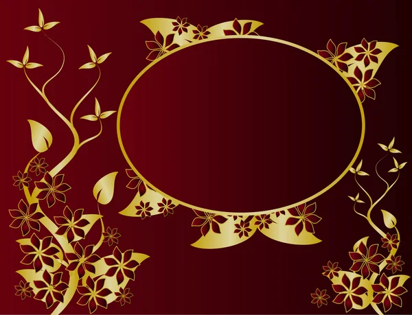 マルーンとゴールド花柄のデザイン — ストックベクタ
