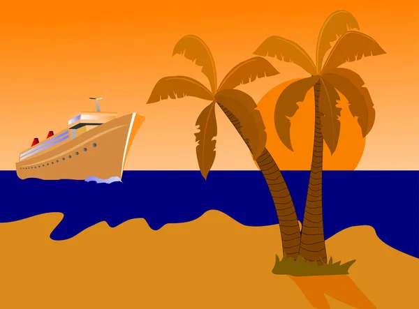 Bateau de croisière et île du désert — Image vectorielle