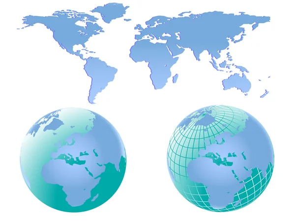 Ilustración vectorial de dos globos mundiales — Vector de stock