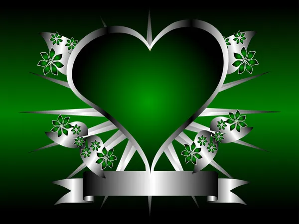 Καρδιές ασήμι και πράσινο υπόβαθρο — Διανυσματικό Αρχείο