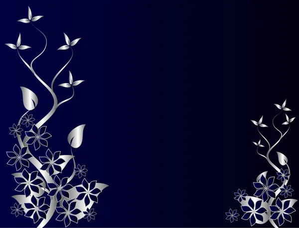 Abstracte zilveren en blauw floral achtergrond — Stockvector