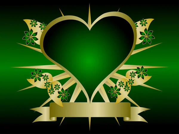Oro y corazones verdes Fondo — Vector de stock
