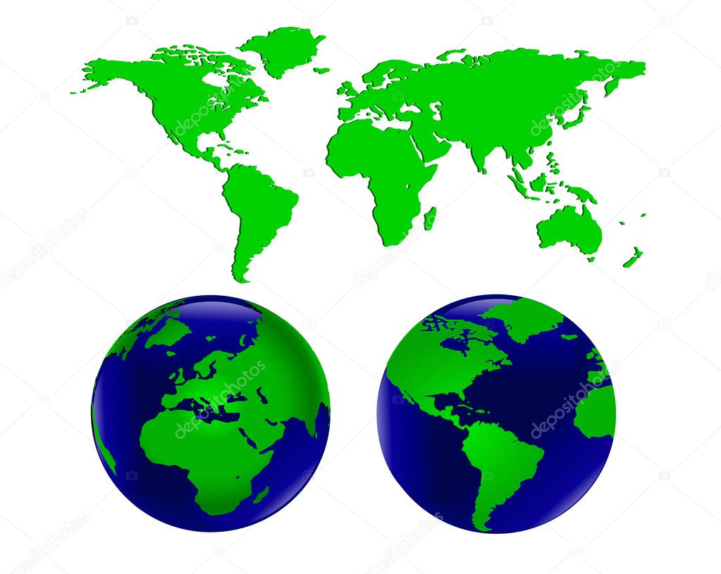 Vector illustration with two world globes
