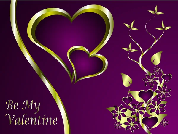 Vector Valentines Background Series Gold Hearts Deep Purple Backdrop — Stock Vector
