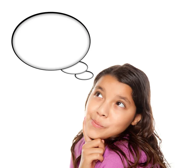 Menina adolescente hispânica envelhecida com bolha de pensamento em branco — Fotografia de Stock
