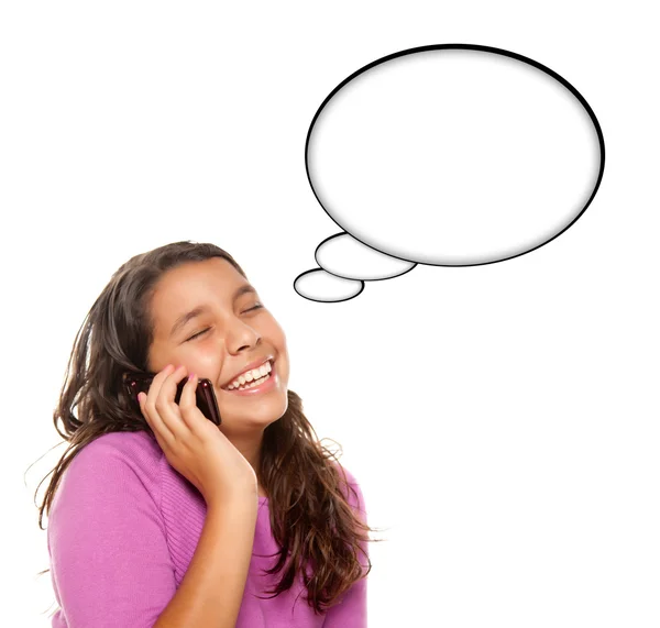 Hiszpanin wieku dziewczyna na telefon komórkowy z bańka pustych myśli — Zdjęcie stockowe