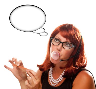 Red Haired Retro Receptionist with Blank Thought Bubble clipart