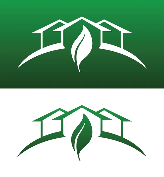 Groen huis concept pictogrammen zowel met massieve als omgekeerde — Stockvector