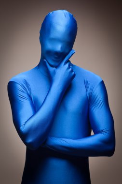 Man Wearing Shiny Blue Bodysuit clipart