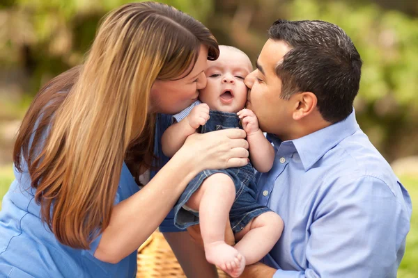 Happy Mixed Race Parents Playing with Their Son — Stock Photo, Image
