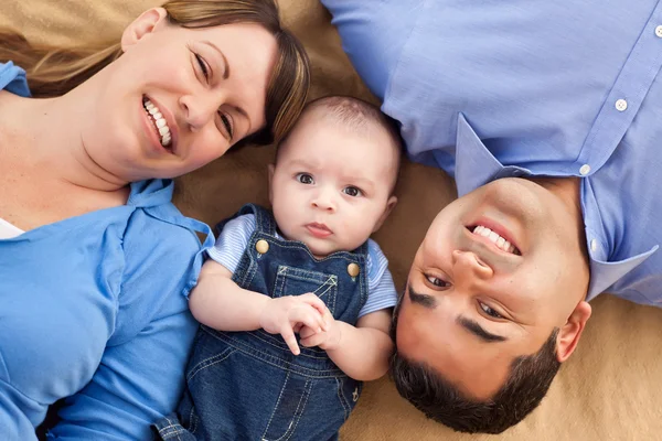 Mixed Race Family Playing on the Blanket — Stock Photo, Image