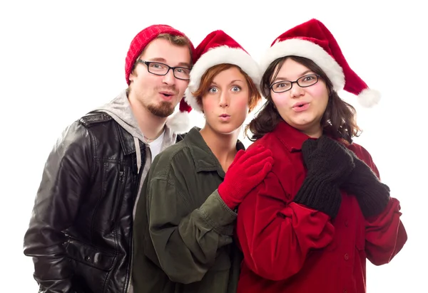 Τρεις φίλοι, φορώντας την ενδυμασία ζεστό διακοπές — Φωτογραφία Αρχείου