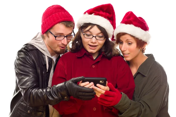 Três amigos desfrutando de um celular juntos — Fotografia de Stock