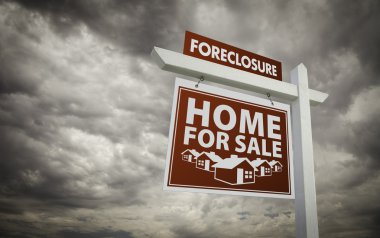 Red Foreclosure Home For Sale Real Estate Sign Over Cloudy Sky clipart